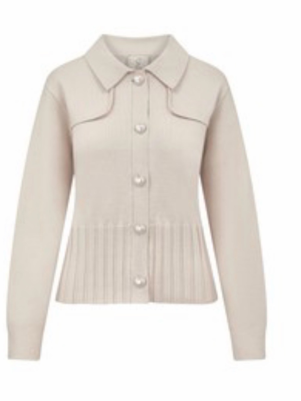 Sioni Cream Collared Button-Front Knit Cardigan